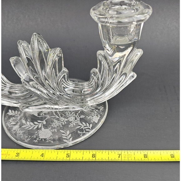 VTG Fostoria Crystal Etched Glass Meadow Rose Baroque Candelabra Candle Holder - Picture 5 of 8